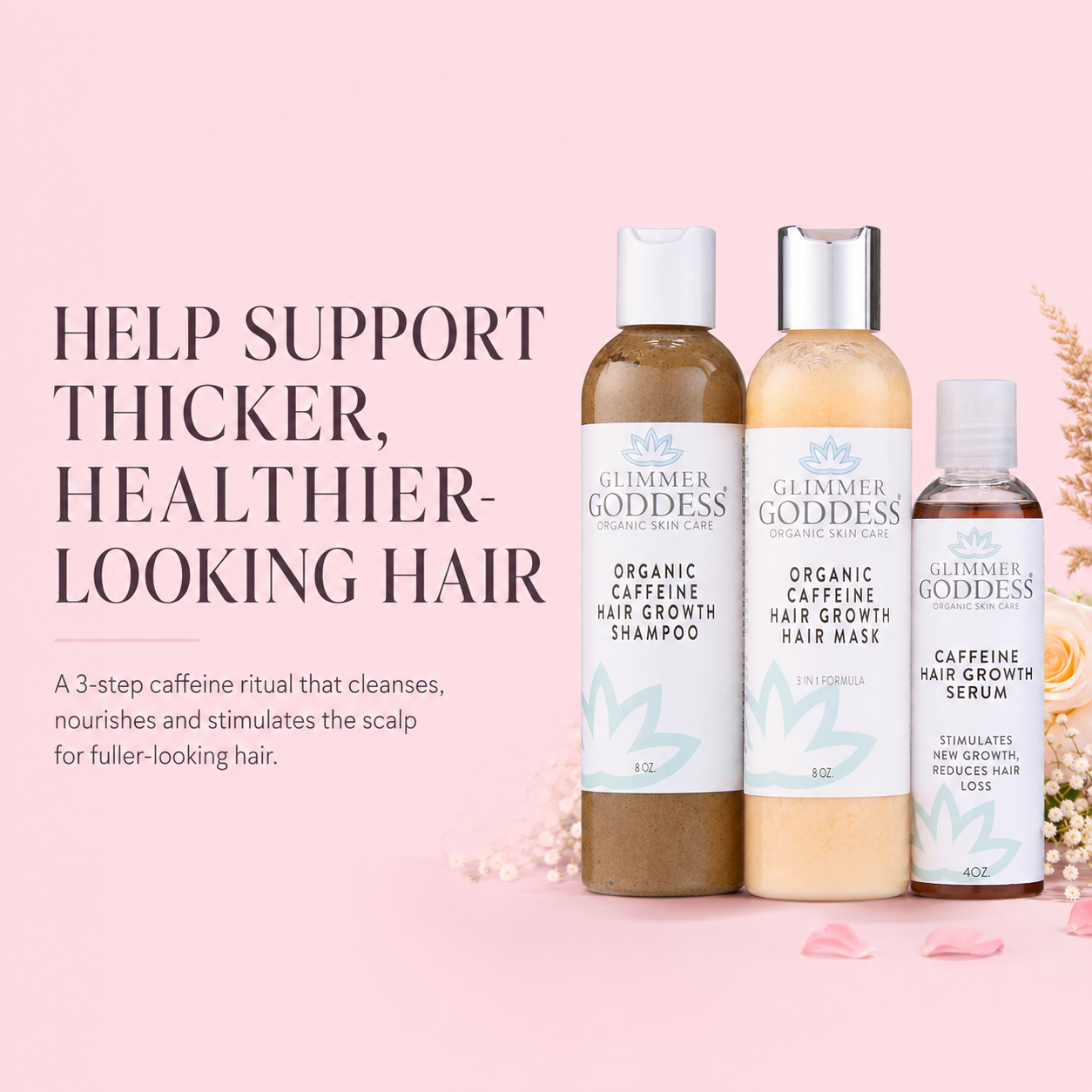 Organic Caffeine Hair Growth System – 3-Step Treatment Set